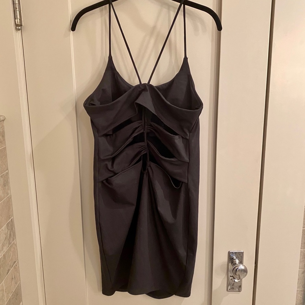 Black open back fabletics dress